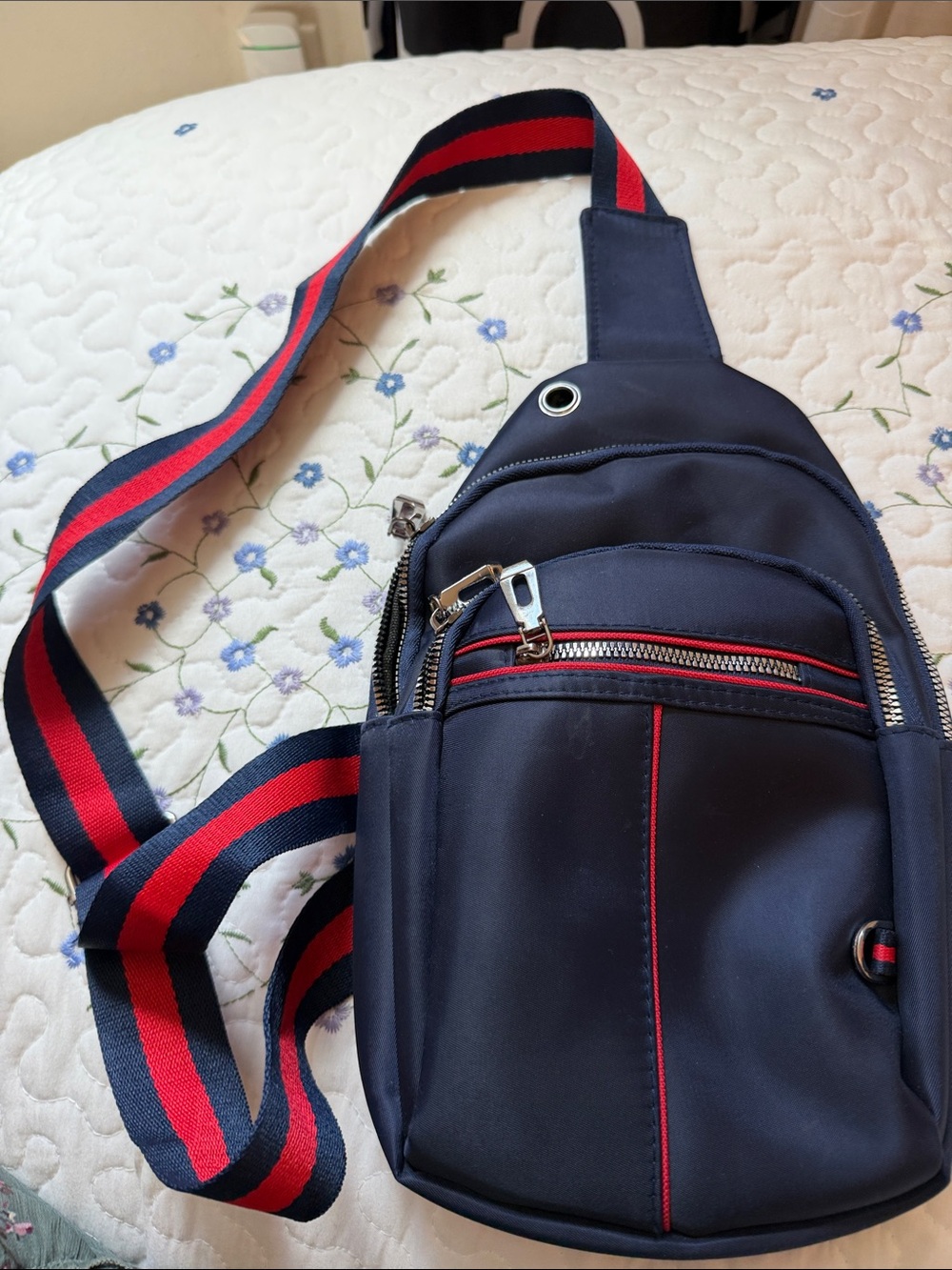 Navy Sling Belt Bag with Red Accent - Men